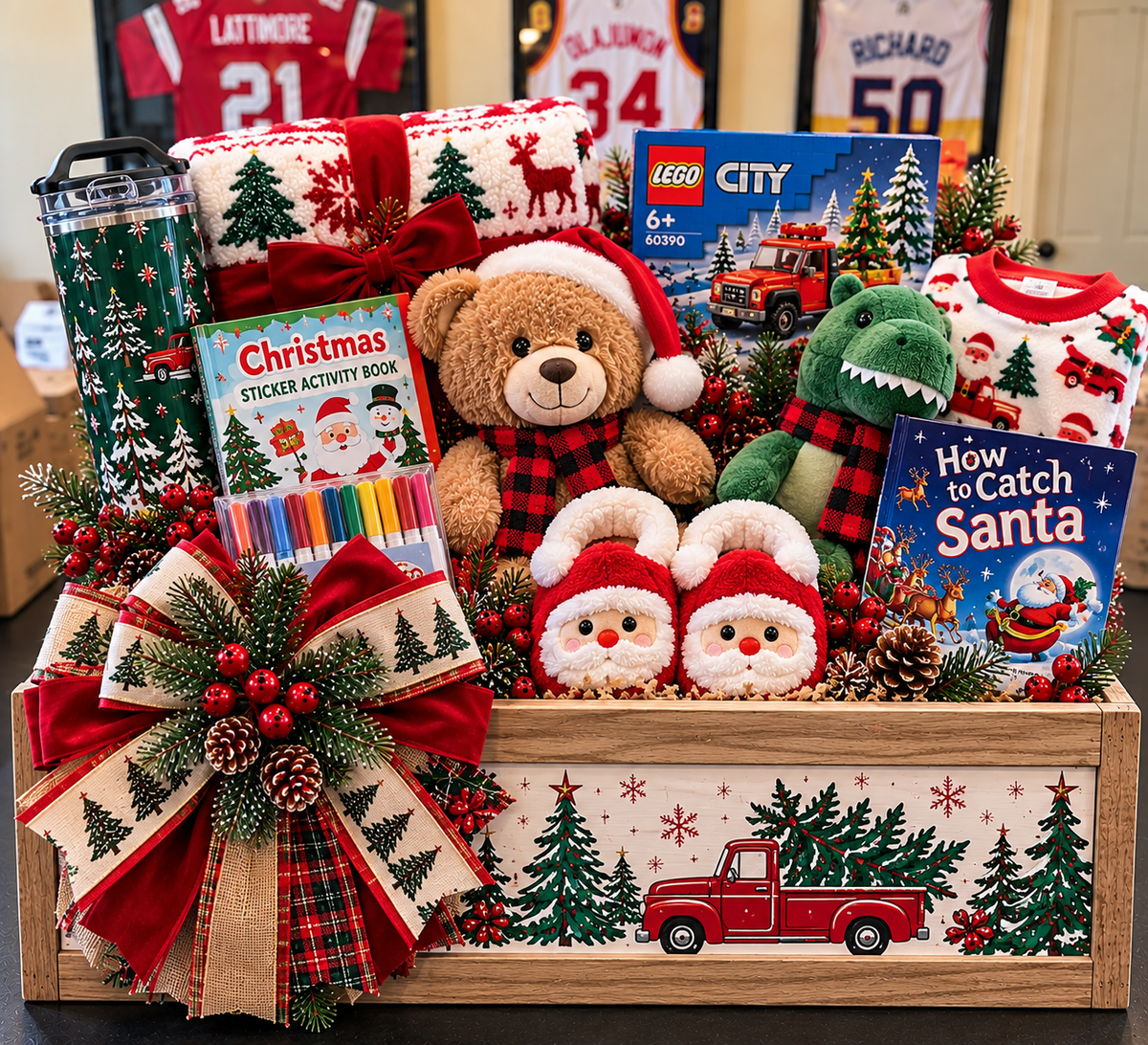Deluxe Christmas Gift Crate for Kids | Santa Teddy Bear, LEGO, Dinosaur & Holiday Keepsake Box