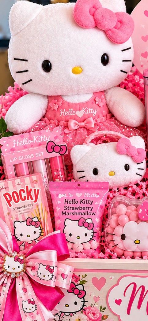 Personalized Hello Kitty Birthday Gift Crate for Girls | Custom Wooden Keepsake Gift Basket