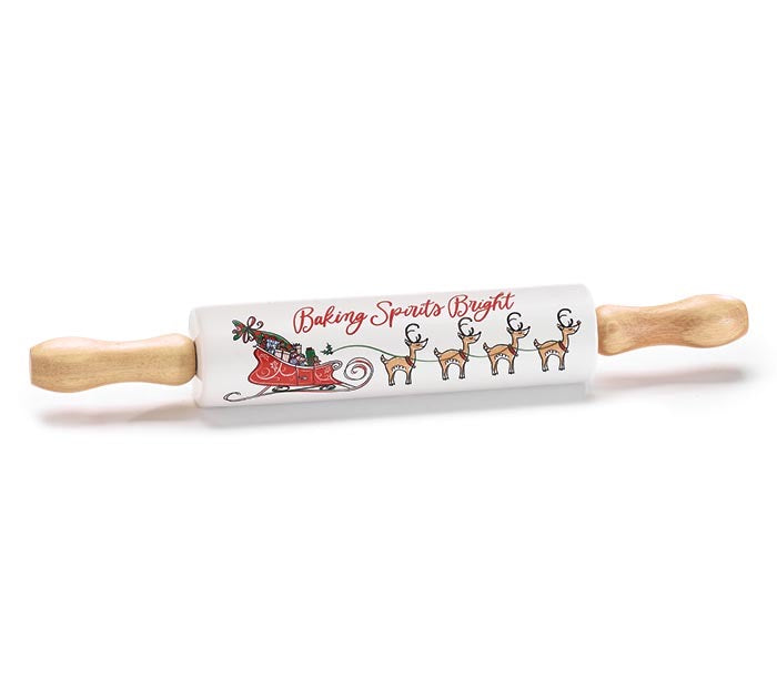 Christmas Rolling Pin with Santa & Reindeer | Holiday Baking Gift
