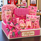 Personalized Pink Glam Gift Crate Basket| Custom Girls, Tween & Teen Birthday Gift with Purse, Jewelry & Beauty