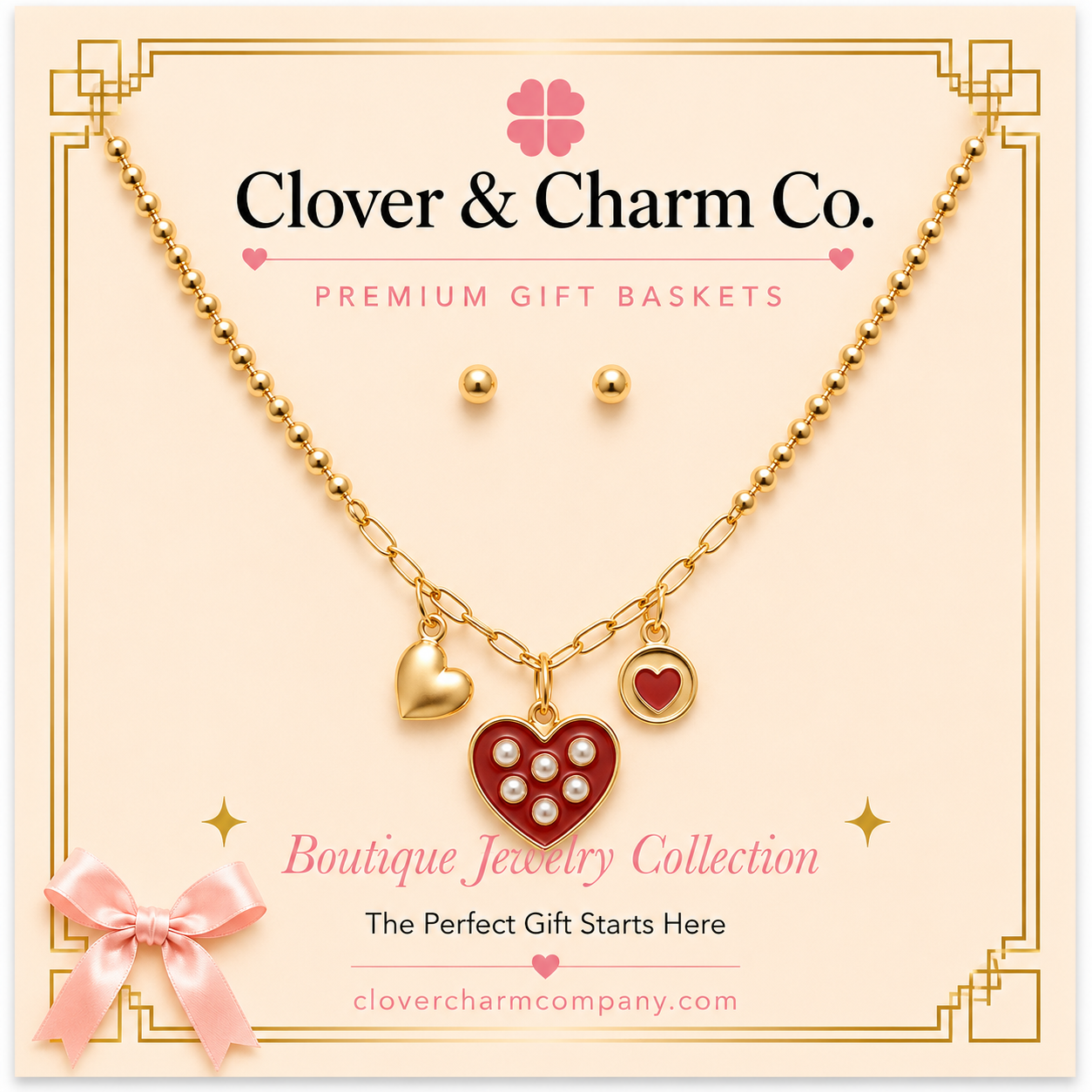 Sweetheart Charm Necklace & Stud Earring Set