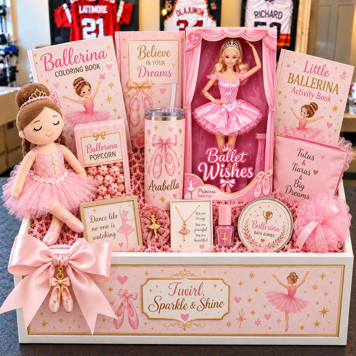 Personalized Ballerina Gift Crate for Girls | Twirl, Sparkle & Shine Birthday Gift Basket