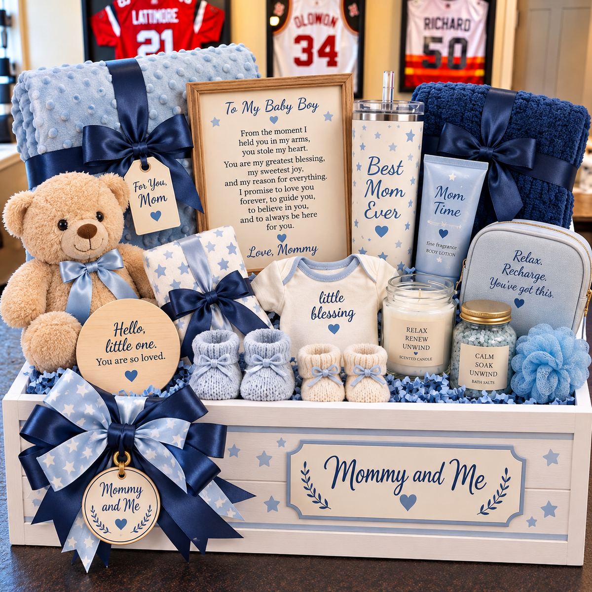 Personalized New Mom & Baby Gift Crate – Luxury Mommy & Me Keepsake Gift Basket