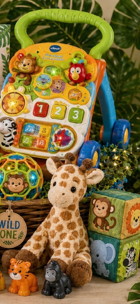 Wild One 1st Birthday Gift Basket - Safari Baby Gift