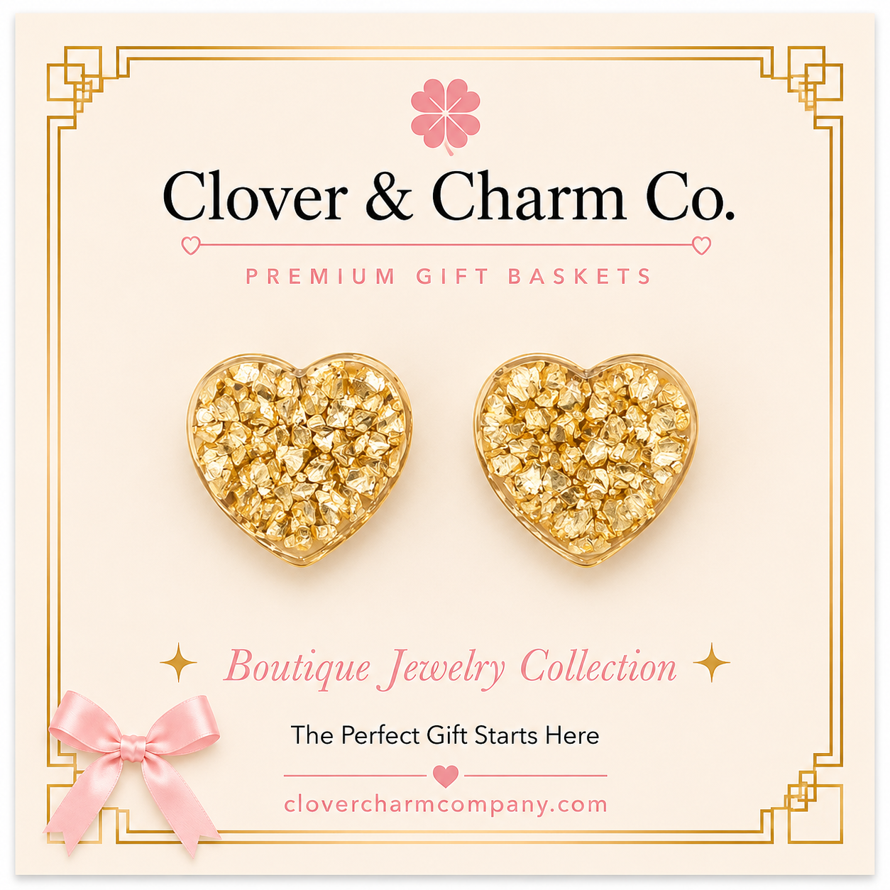 Golden Heart Statement Stud Earrings