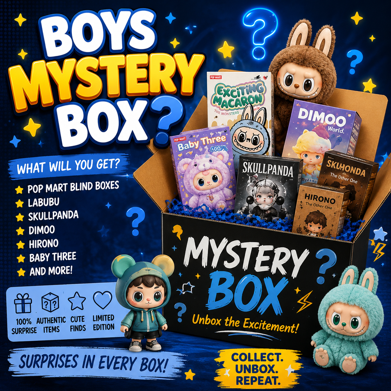 Premium Pop Mart Mystery Box | Authentic Collectible Surprise Box | Labubu, Dimoo, Hirono & More