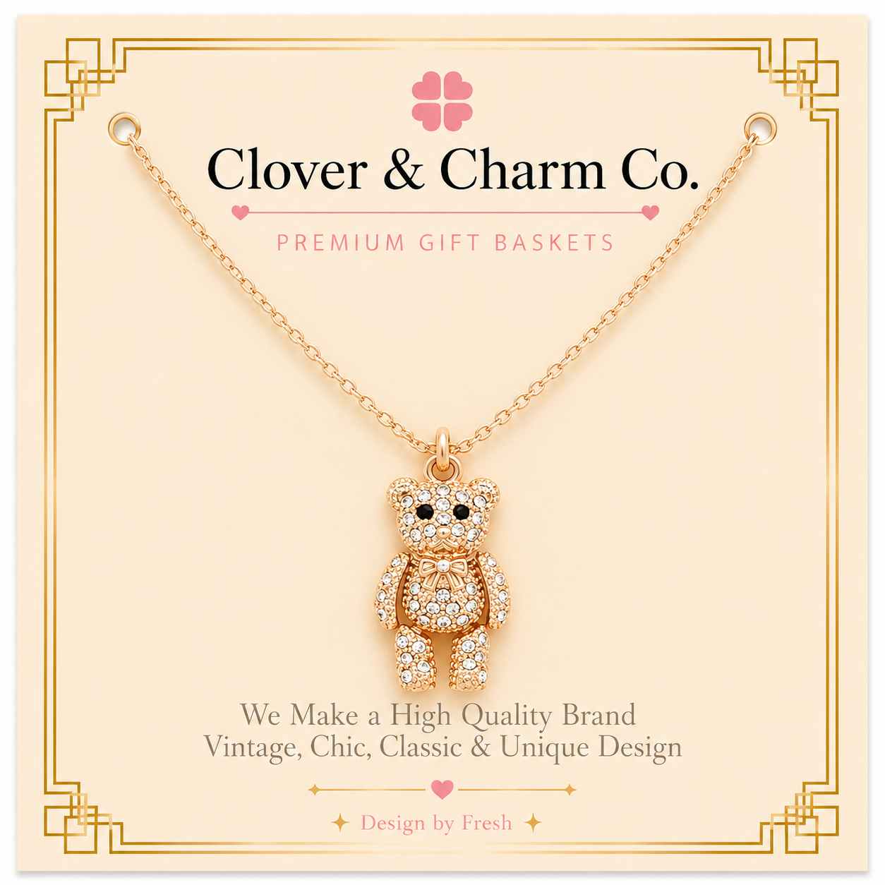 Crystal Teddy Bear Pendant Necklace