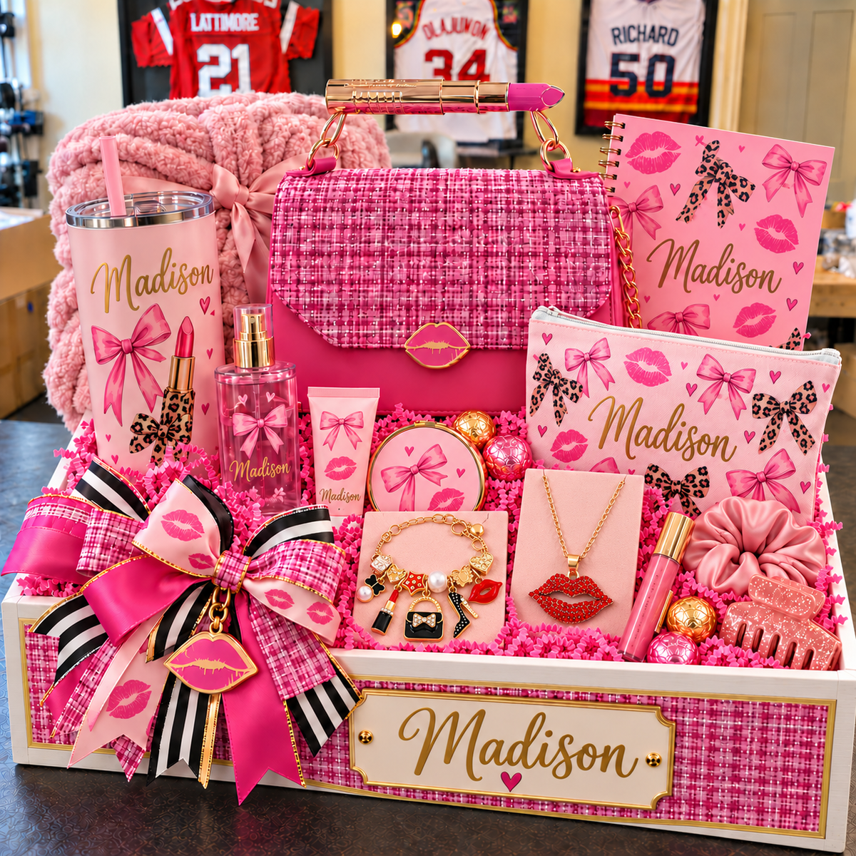 Personalized Pink Glam Gift Crate Basket| Custom Girls, Tween & Teen Birthday Gift with Purse, Jewelry & Beauty