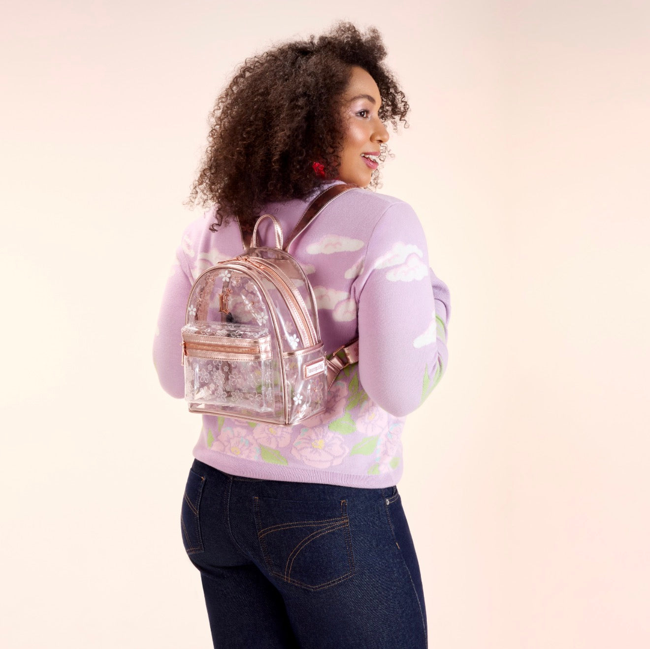 Loungefly LF Rose Gold Floral Clear Mini Backpack