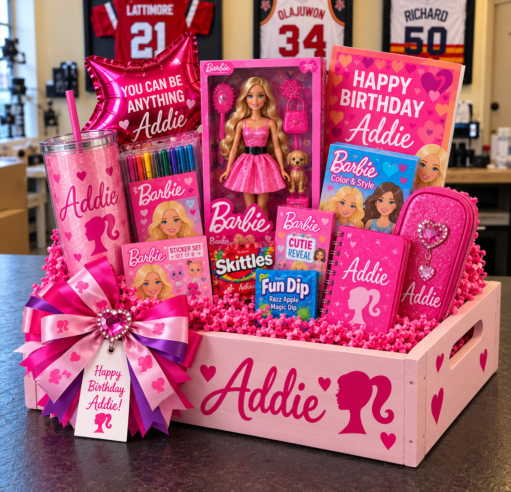 Personalized Barbie Birthday Gift Basket with Keepsake Crate