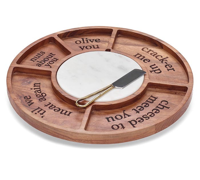 Acacia Wood & Marble Lazy Susan Cheese Board