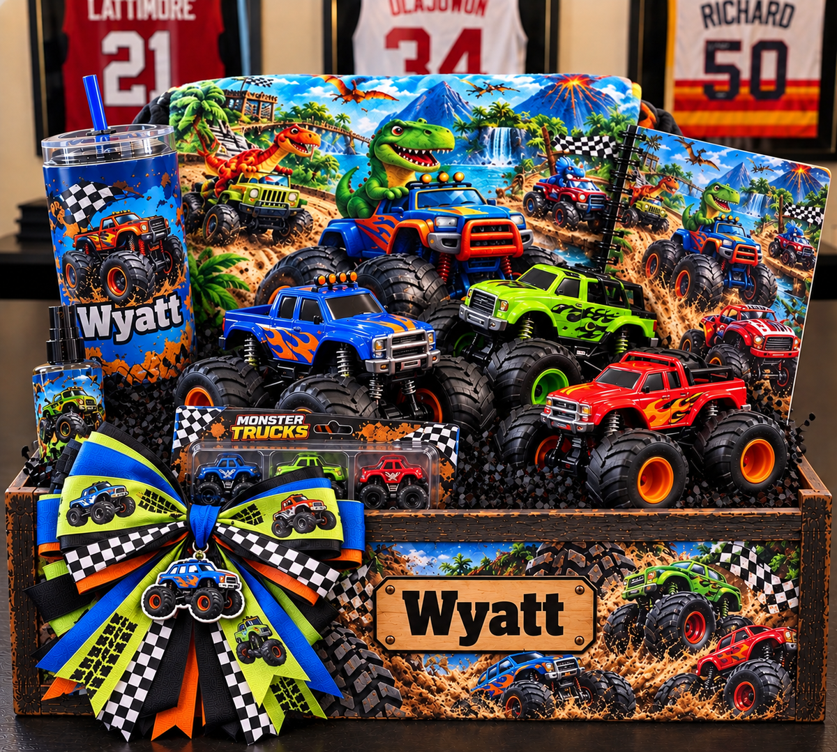Personalized Monster Truck Gift Basket for Boys