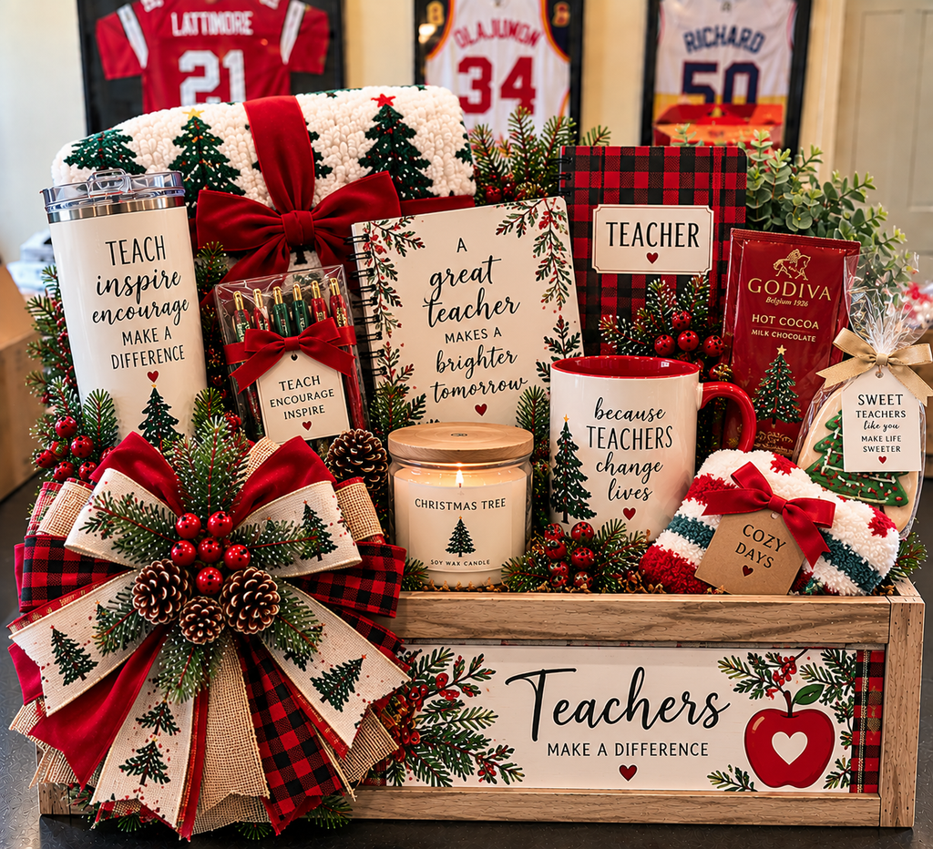 Christmas Teacher Appreciation Gift Crate | Luxury Holiday Teacher Gift & Wooden Keepsake Box