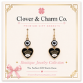 Midnight Heart Evil Eye Drop Earrings