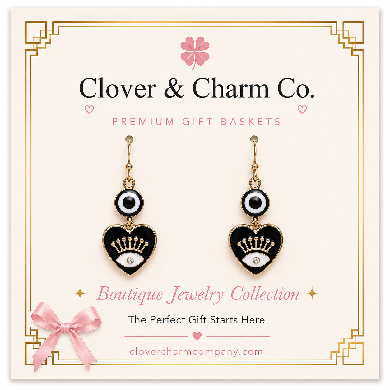 Midnight Heart Evil Eye Drop Earrings