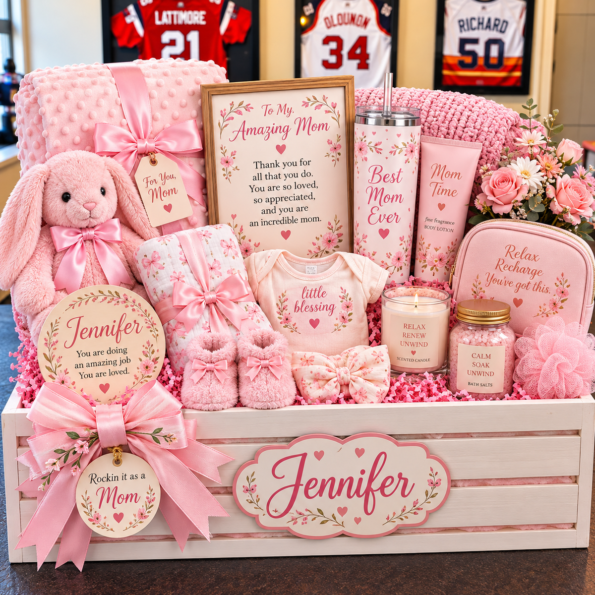 Personalized New Mom & Baby Gift Crate – Luxury Mommy & Me Keepsake Gift Basket