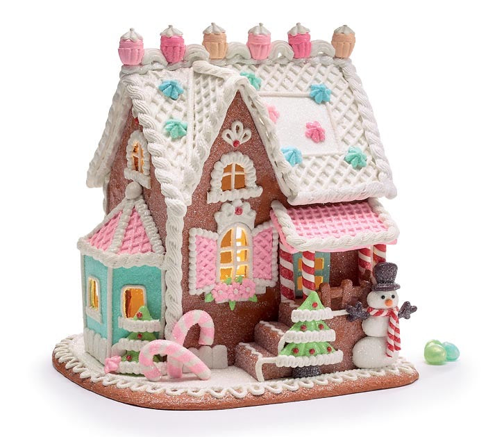 Lighted Pastel Gingerbread House Christmas Decor