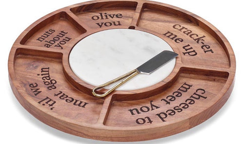 Acacia Wood & Marble Lazy Susan Cheese Board