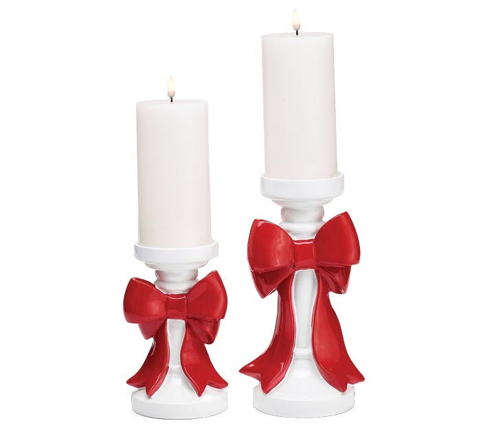 Red Bow Candle Holders | Set of 2