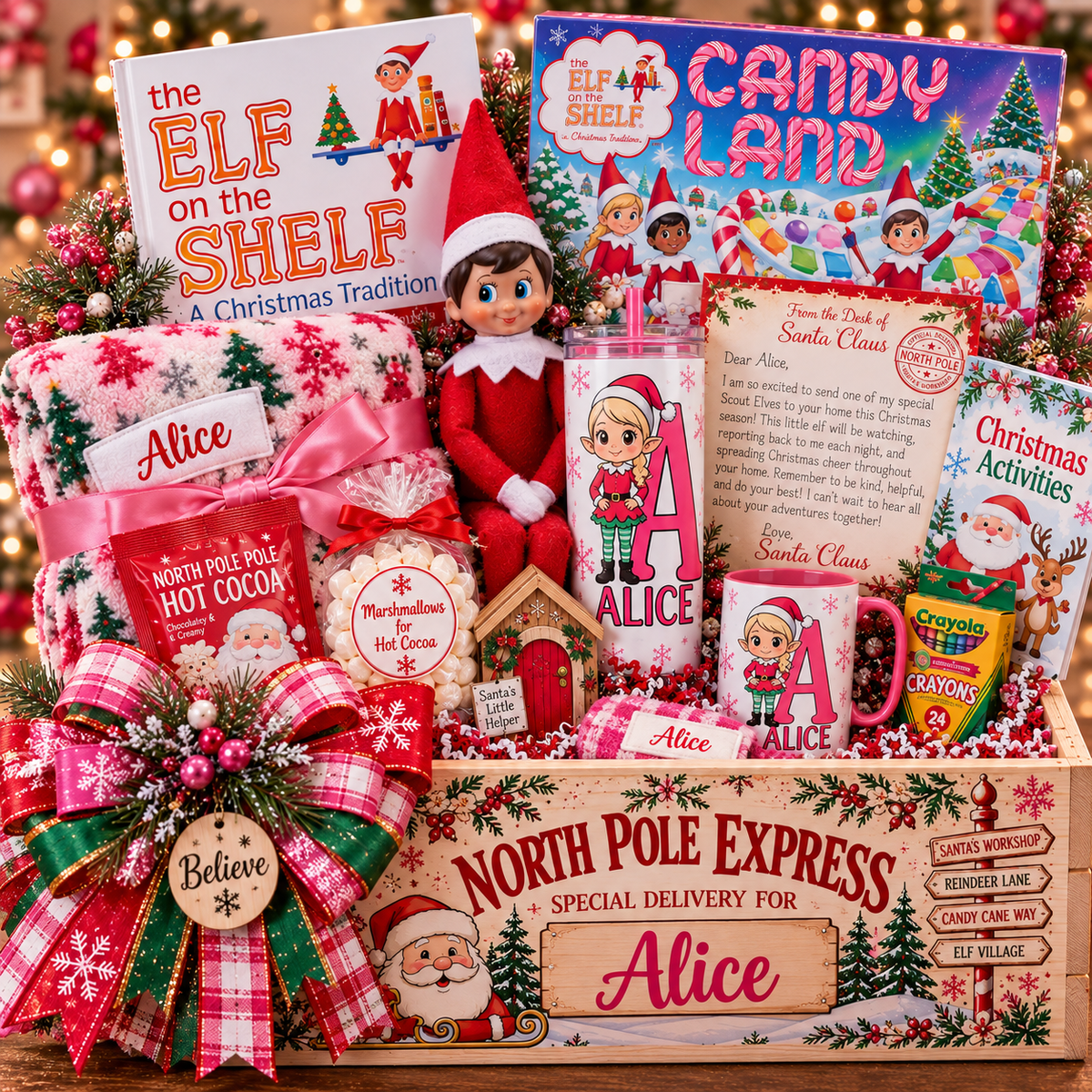 Personalized Elf on the Shelf Christmas Gift Crate for Girls