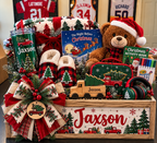 Personalized Christmas Gift Crate for Kids | Custom Name Wooden Keepsake Box with LEGO, Teddy Bear & Holiday Gifts