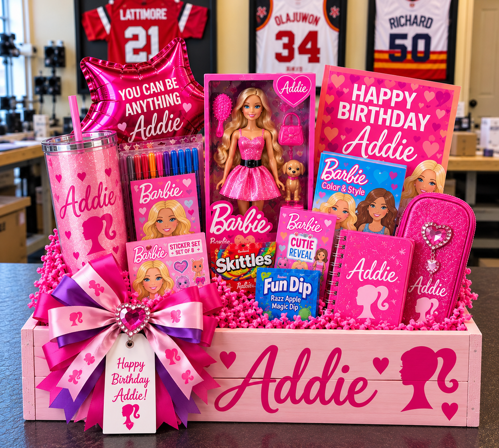 Personalized Barbie Birthday Gift Basket with Keepsake Crate