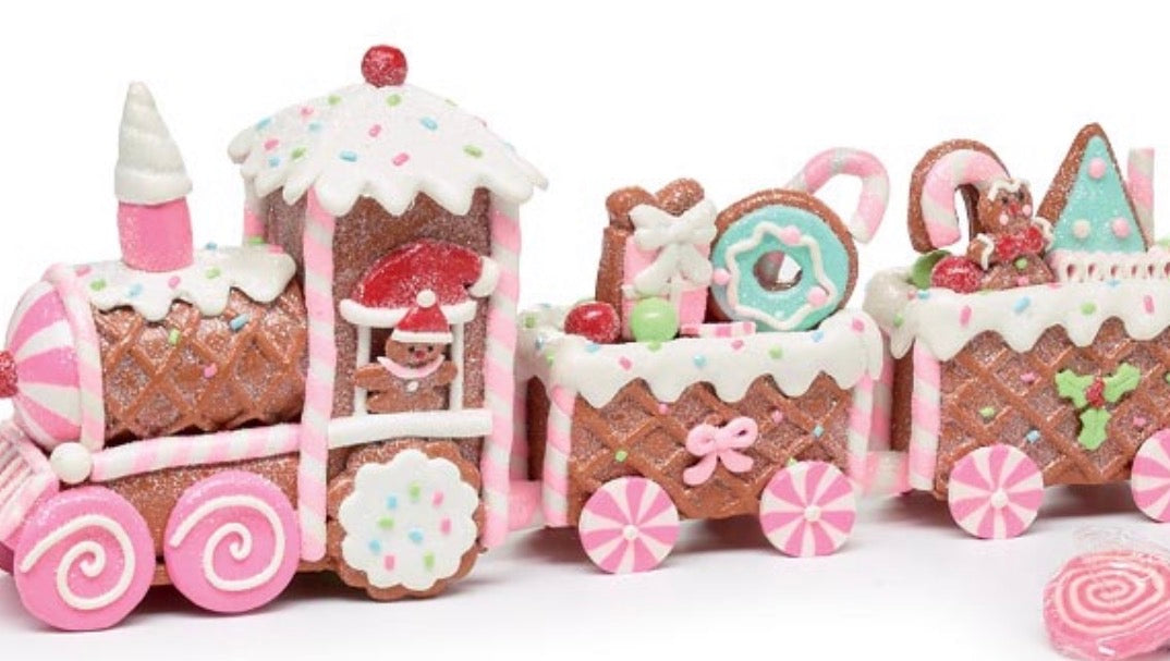 Pastel Gingerbread Christmas Train Decoration