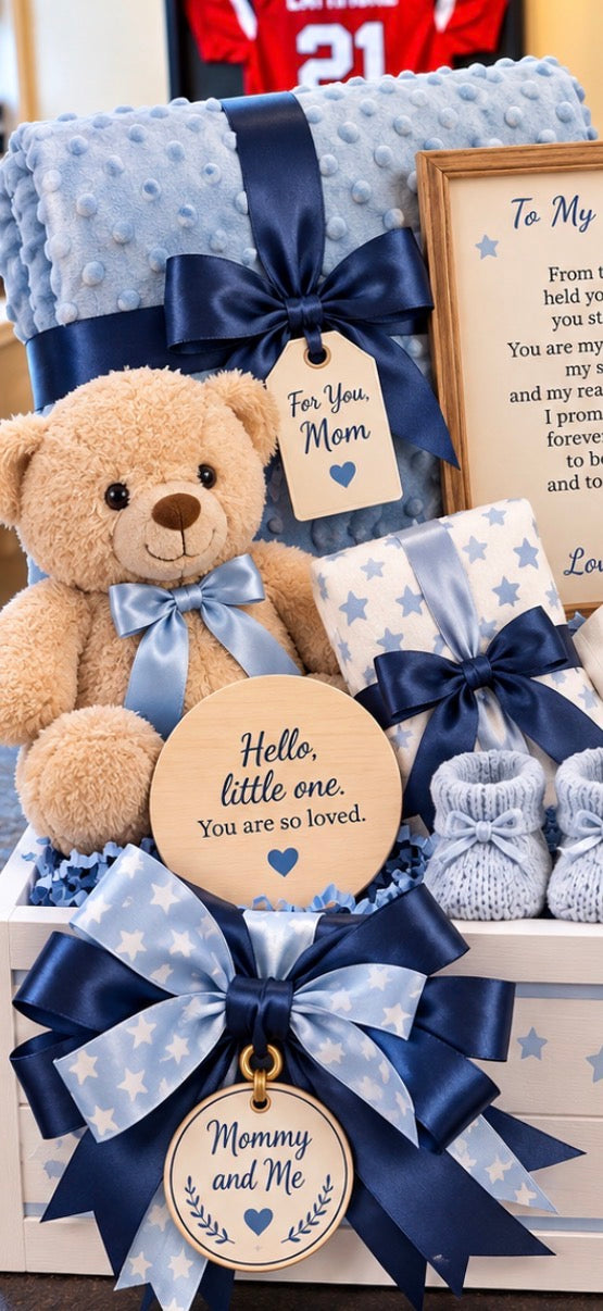 Personalized New Mom & Baby Gift Crate – Luxury Mommy & Me Keepsake Gift Basket
