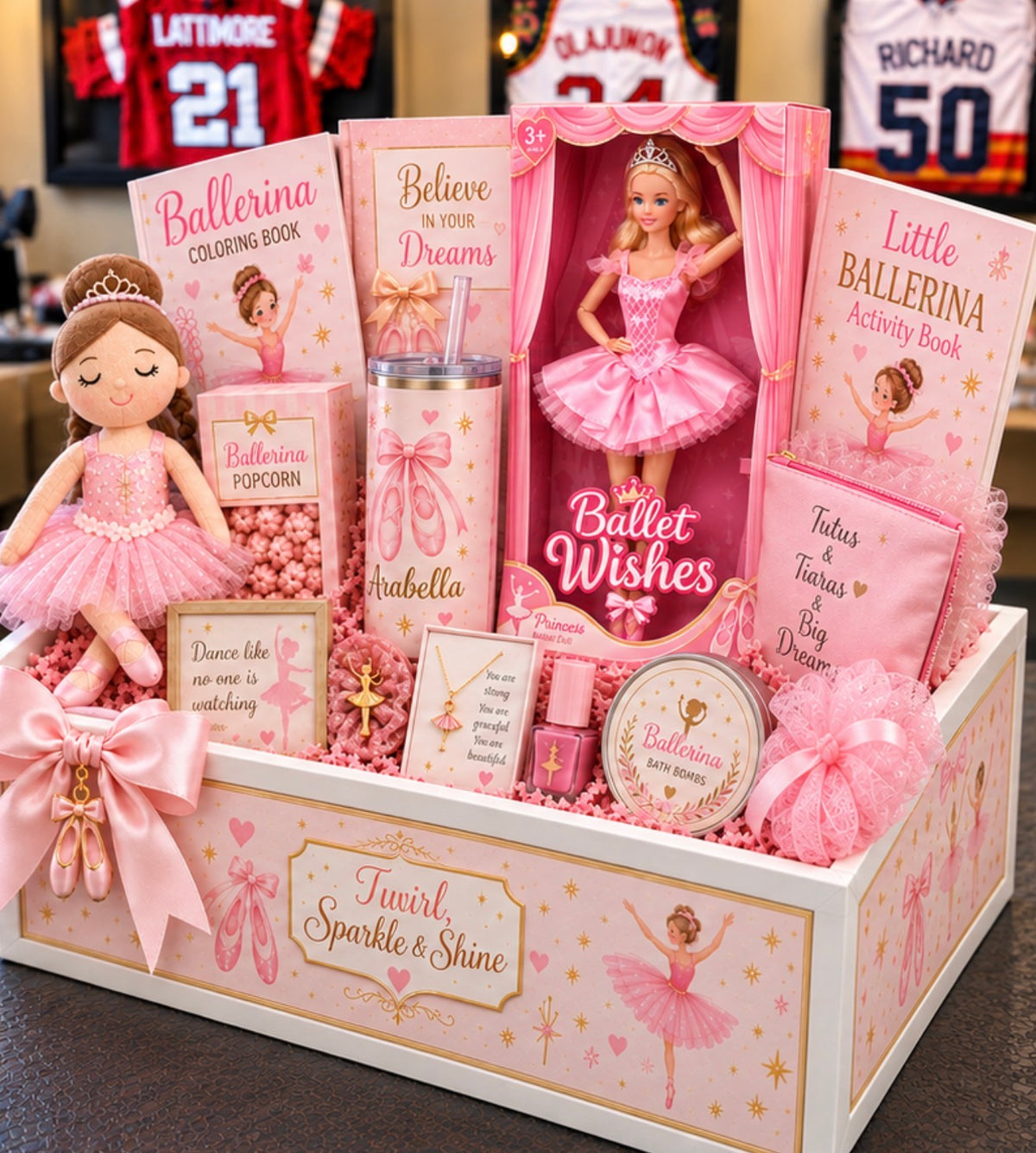 Personalized Ballerina Gift Crate for Girls | Twirl, Sparkle & Shine Birthday Gift Basket