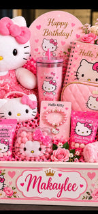 Personalized Hello Kitty Birthday Gift Crate for Girls | Custom Wooden Keepsake Gift Basket