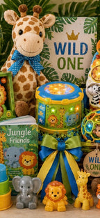 Wild One 1st Birthday Gift Basket - Safari Baby Gift