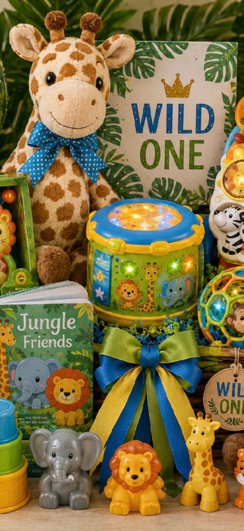 Wild One 1st Birthday Gift Basket - Safari Baby Gift