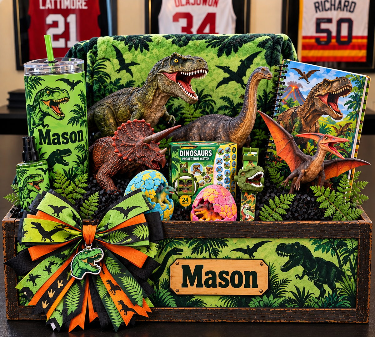 Personalized Dinosaur Gift Basket for Boys