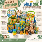 Wild One 1st Birthday Gift Basket - Safari Baby Gift