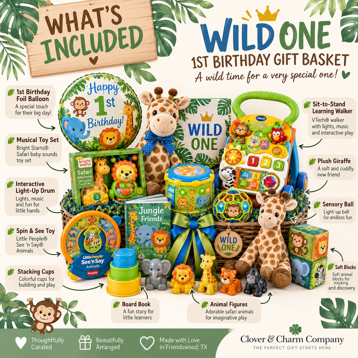 Wild One 1st Birthday Gift Basket - Safari Baby Gift