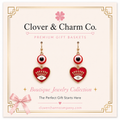 Ruby Heart Evil Eye Drop Earrings