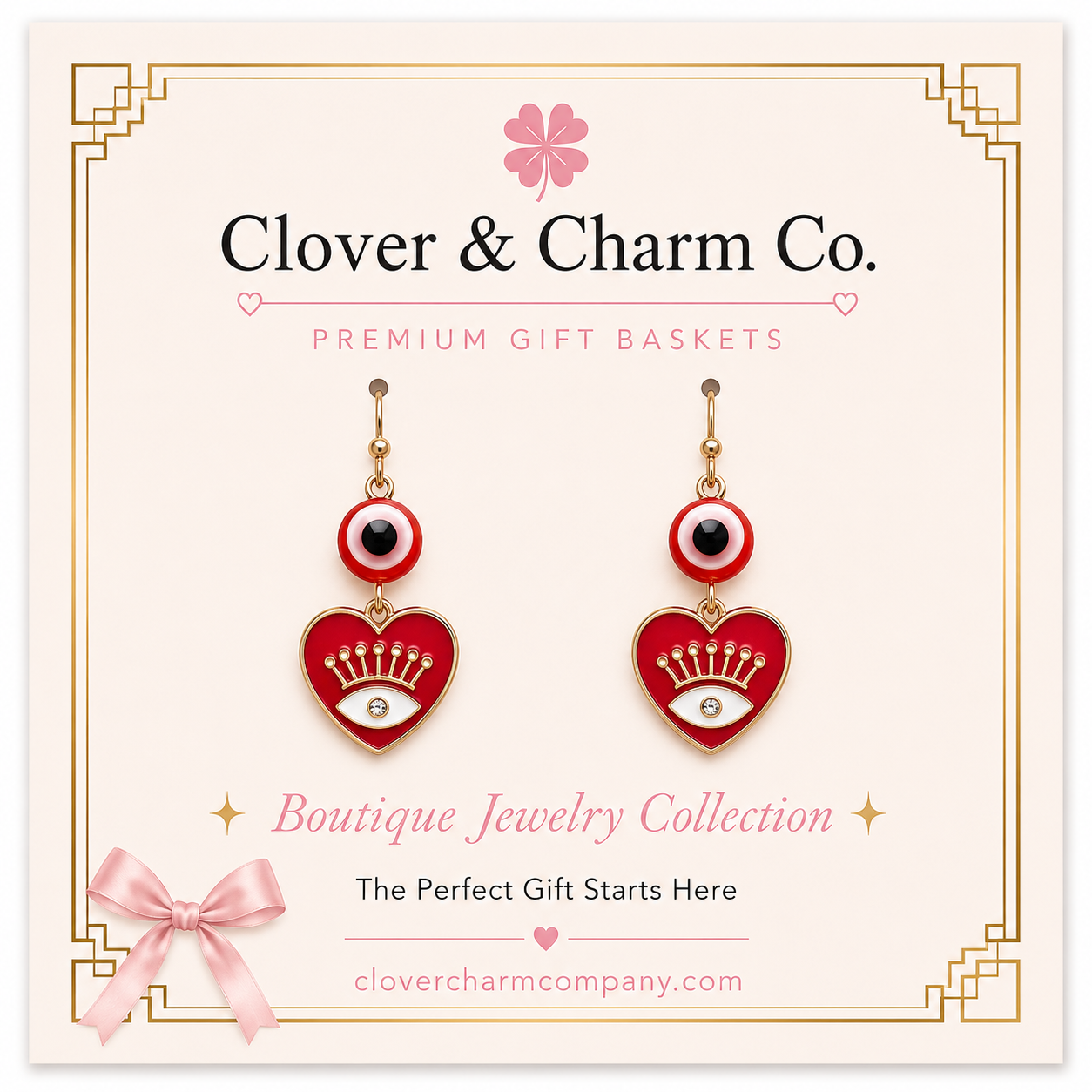 Ruby Heart Evil Eye Drop Earrings