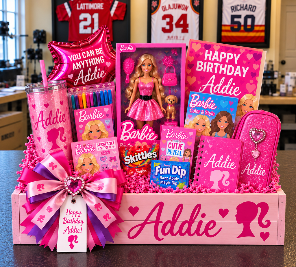 Personalized Barbie Birthday Gift Basket with Keepsake Crate