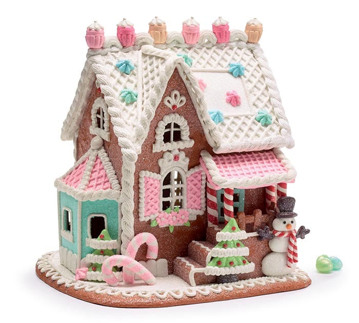 Lighted Pastel Gingerbread House Christmas Decor