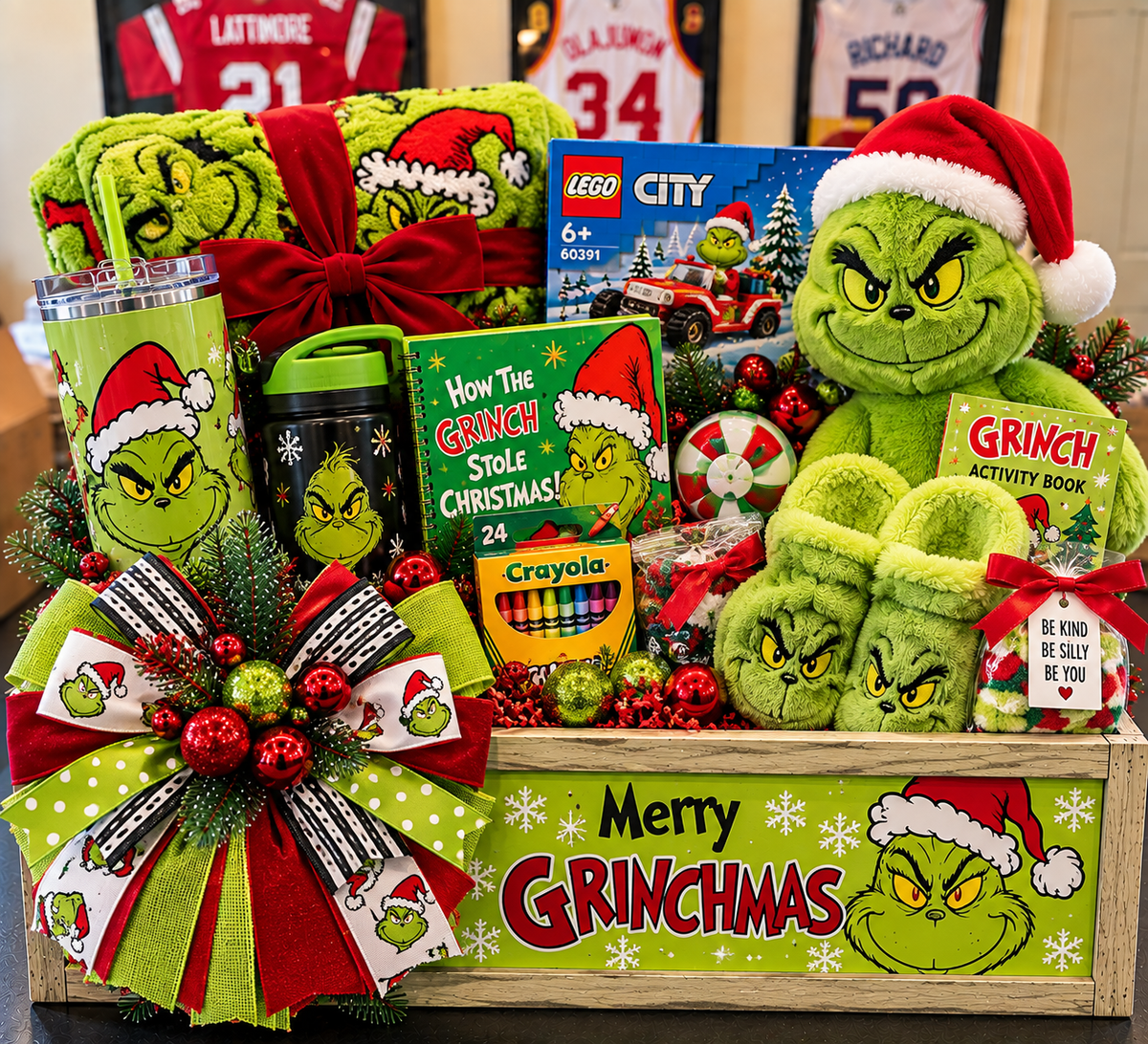 Grinch Christmas Gift Crate for Kids | Deluxe Holiday Gift with LEGO, Plush, Blanket & Keepsake Box