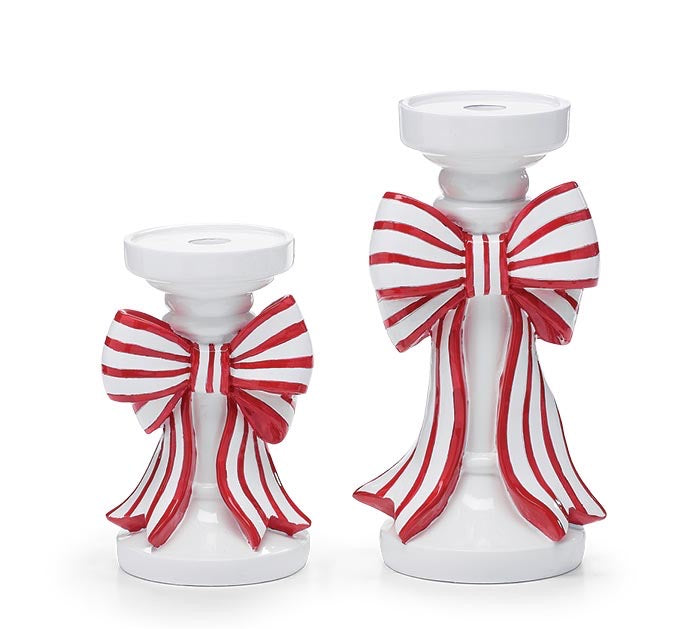 Candy Cane Bow Candle Holders | Set of 2
