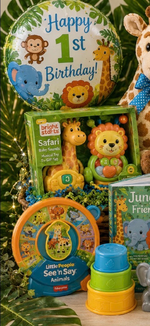 Wild One 1st Birthday Gift Basket - Safari Baby Gift