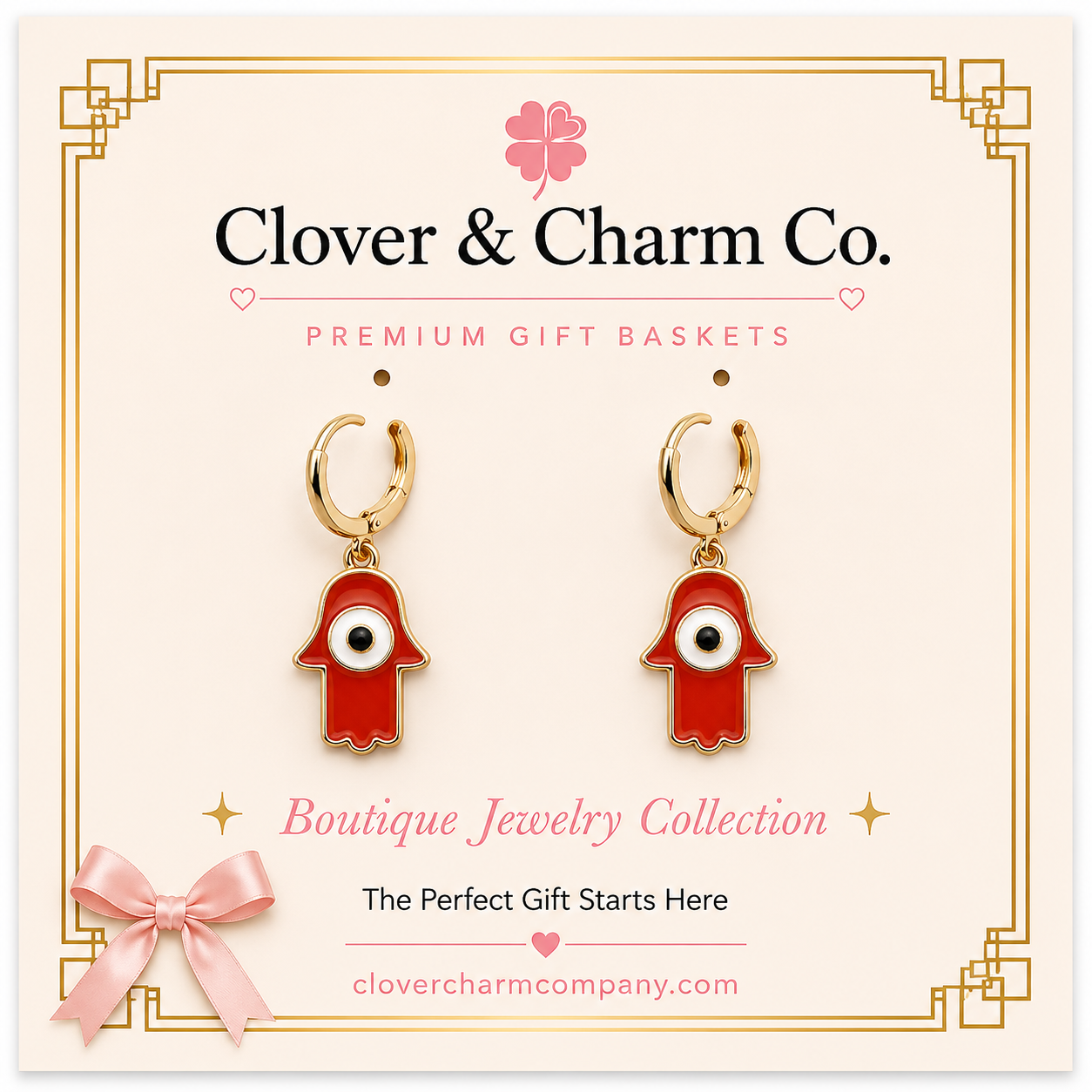 Ruby Hamsa Charm Hoop Earrings