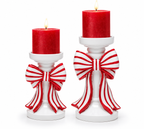 Candy Cane Bow Candle Holders | Set of 2