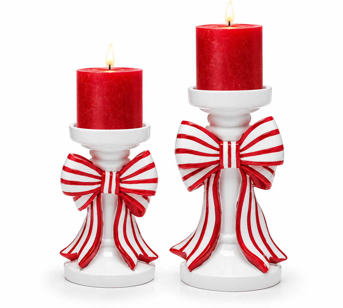 Candy Cane Bow Candle Holders | Set of 2