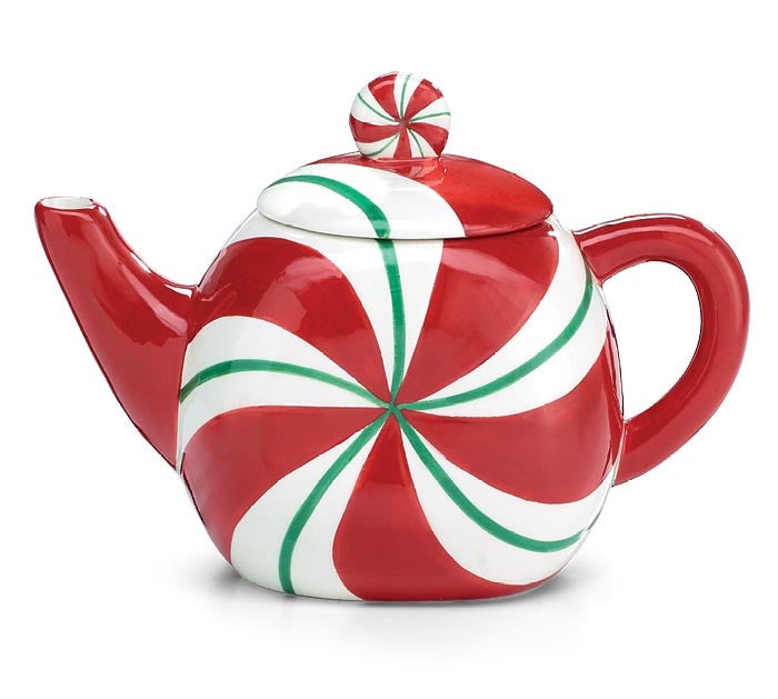 Peppermint Swirl Christmas Ceramic Teapot