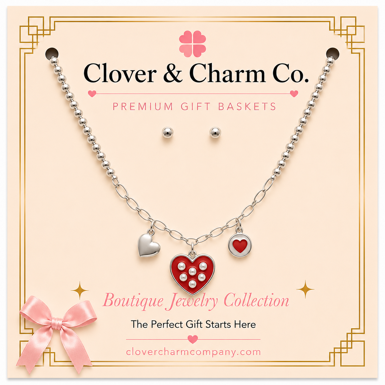 Silver Sweetheart Charm Necklace & Stud Earring Set