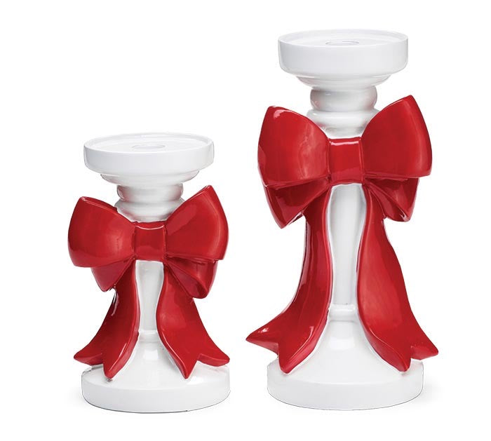 Red Bow Candle Holders | Set of 2