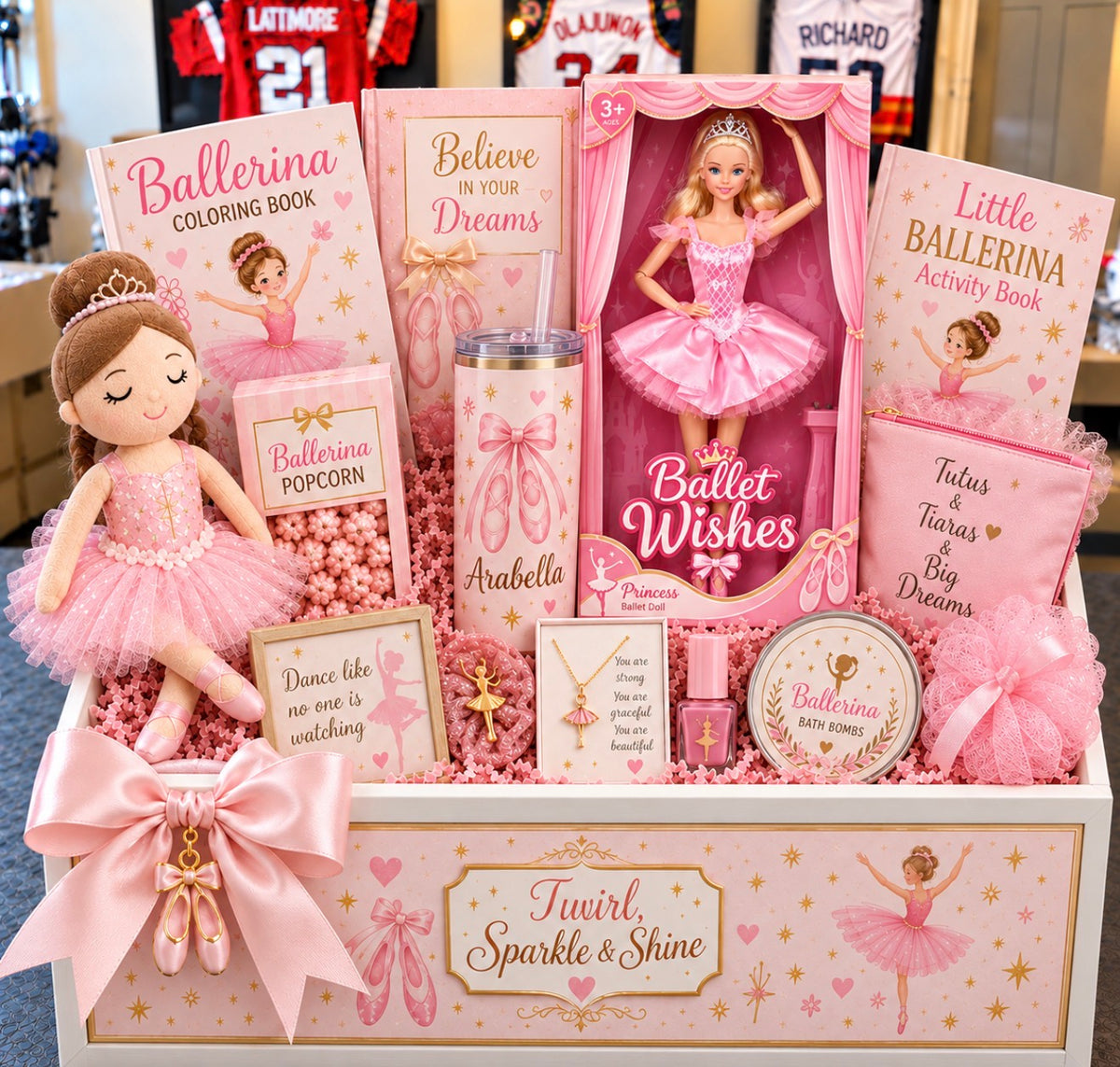 Personalized Ballerina Gift Crate for Girls | Twirl, Sparkle & Shine Birthday Gift Basket