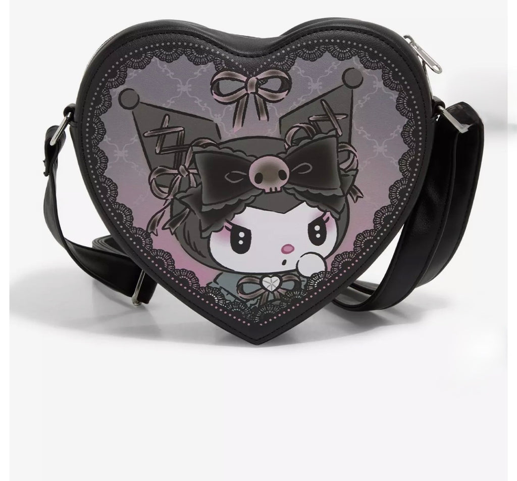 Sanrio x Loungefly Kuromi Heart Crossbody Bag | Gothic Lolita Heart Purse